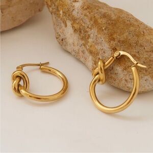 New 18K Gold Plated Knot Round Hoop Earrings